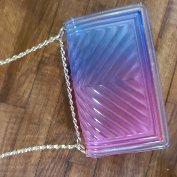 Jelly Purse Gradient‎ Pink and Blue Women's Bag Gold Chain Colorful Crossbody - Picture 7 of 16